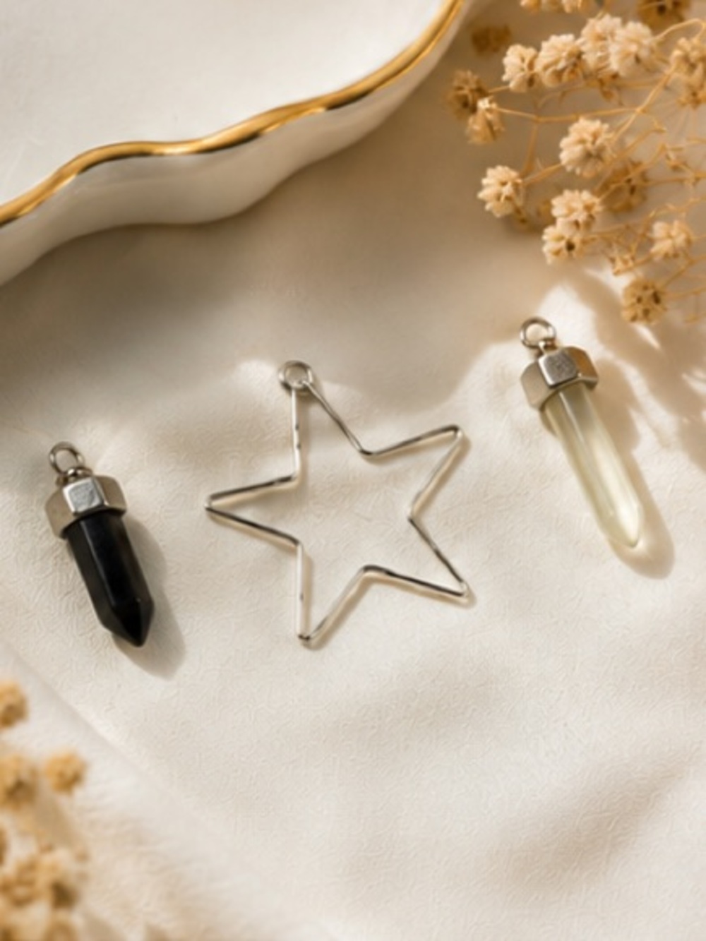 NEW - 3 Piece Silver, Black & Clear Crystal Point & Star Charm Set